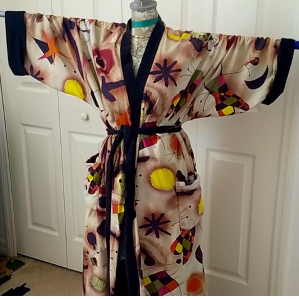 Rene Lezard Print Joan Miro Abstract Patterned Robe